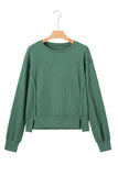 Thermal Knit Drop Shoulder Split Hem Sweatshirt- 2 Colors