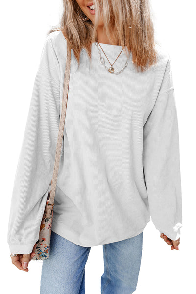 Strawberry Pink Drop Sleeve Crinkle Rib Oversized Sweatshirt