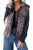 Brown Leopard Quilted Full Zipper Casual Puff Vest