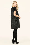 Black Short Sleeve Crushed Velvet Tunic Dress