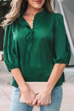Frilled V-Neck Bow Detail 3/4 Sleeve Blouse- 2 Colors
