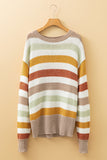 Cream Multi Color Block Drop Shoulder Crew Neck Sweater