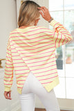 Striped Overlap Back Drop Shoulder Pullover Sweatshirt- 2 Colors
