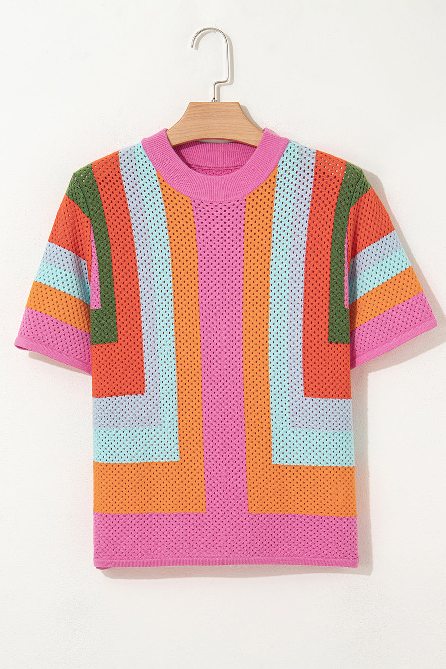 Color Block Openwork Knit T-Shirt