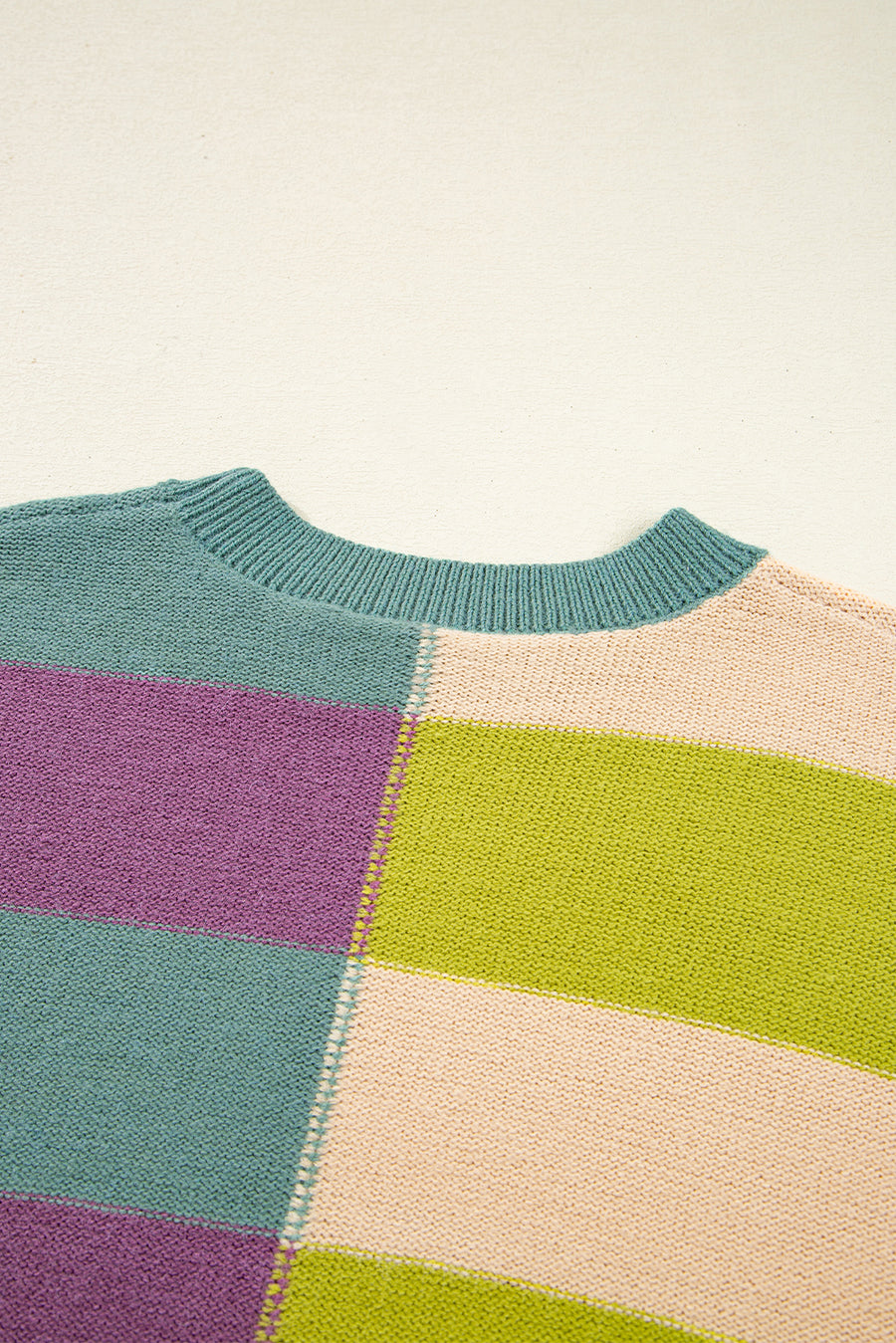 Striped Color Block Drop Shoulder Front Seam Sweater