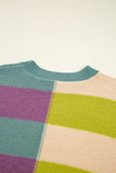 Striped Color Block Drop Shoulder Front Seam Sweater