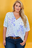 Plus Size Periwinkle Leopard Print V-Neck Short Sleeve T-Shirt