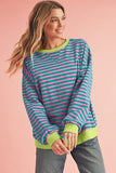 Striped Contrast Trim Oversized Sweatshirt- 4 Colors
