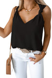 Black V-Neck Knotted Shoulder Tank Top