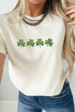 White Embroidered Clovers Graphic T-Shirt