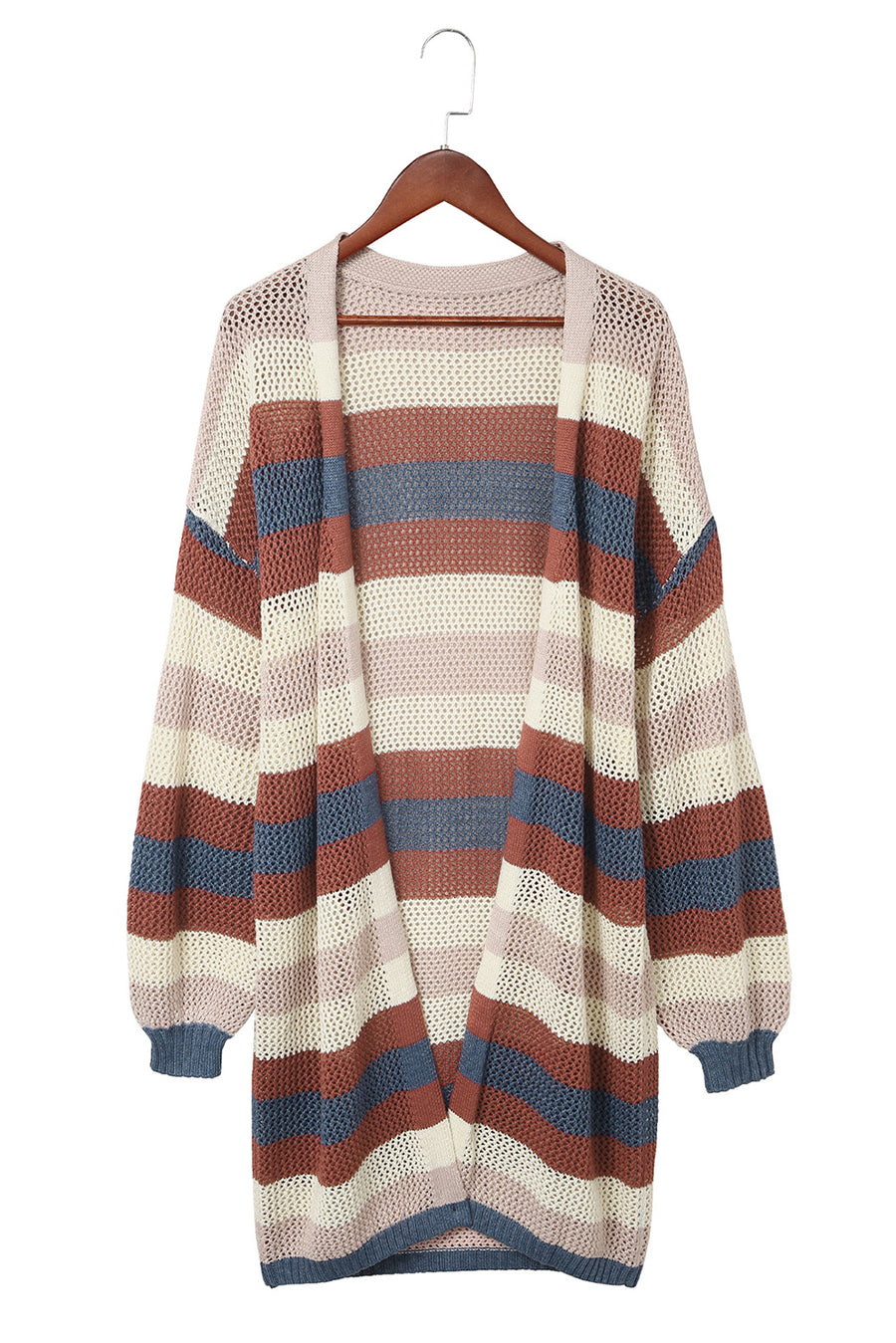 Blue Multi Openwork Color Block Knit Cardigan