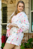 Plus Size White Wine & Heart Print Bow Decor Pajama Set