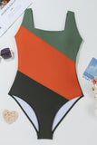 Color Block Padded Square Neck One-Piece Swimsuit B