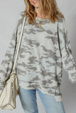 Camouflage Print Exposed Seam Drop Shoulder Sweatshirt- 2 Colors