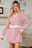 Red Stripe Cropped Collared Sweatshirt and Bubble Mini Skirt Set