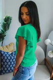 Ribbed Trim Crew Neck Ruffled Short Sleeve Sweater- 3 Colors