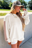 White Color Block Drop Shoulder Pullover Sweatshirt & Shorts Outfit