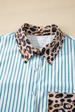 Striped Contrast Trim Leopard Patchwork Long Sleeve Midi Shirt Dress- 2 Colors