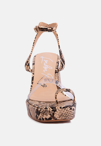 Such Flirt Snake Print Triangular Block Heel Sandals- 3 Colors