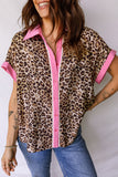 Leopard Print Contrast Trim Short Sleeve Button-Up Shirt