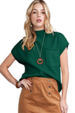 Green Pocket Ribbed Knit Short Sleeve Sweater- 9 Colors