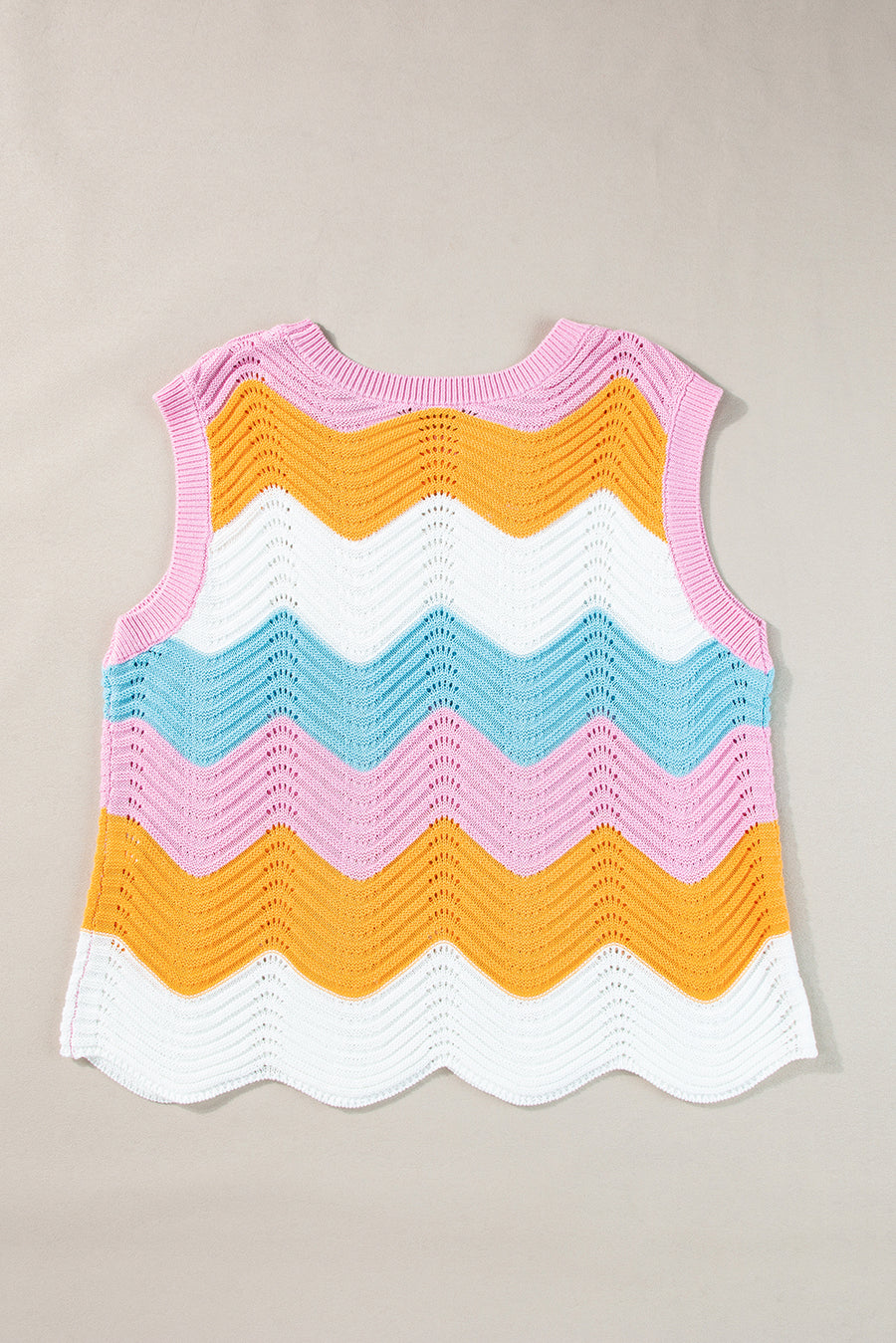 Wavy Color Block Crew Neck Knit Sleeveless Sweater