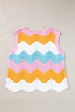 Wavy Color Block Crew Neck Knit Sleeveless Sweater