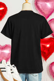 Black Bow XOXO Heart Sequin Patch Graphic T-Shirt