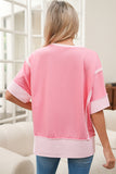 Peach Exposed Seam High-Low Side Slit Short Sleeve T-Shirt