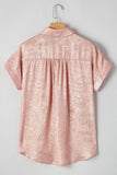 Metallic Pink Button-Up Short Sleeve Shirt
