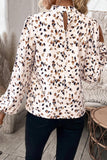 Leopard Print Mock Neck Long Sleeve Pleated Blouse- 2 Colors