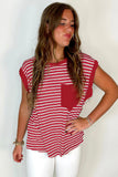 Striped Chest Pocket Crew Neck Muscle Tee- 2 Colors