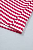 Striped Contrast Trim V-Neck T-Shirt and Drawstring Elastic Waist Shorts Set- 4 Colors