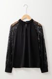 Black Keyhole Lace Splicing Raglan Sleeve Blouse