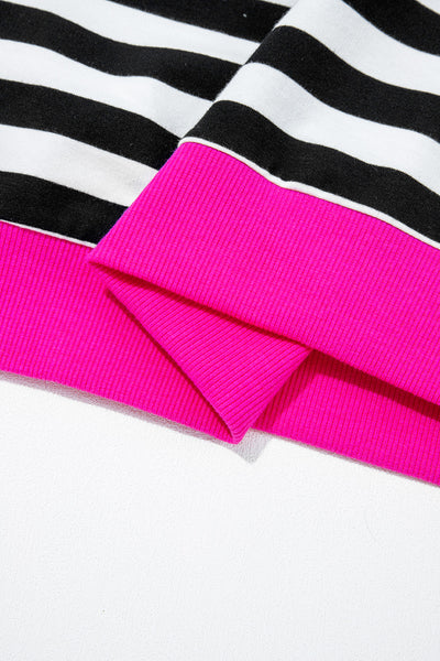 Black Stripe Contrast Trim Long Sleeve Top and Shorts Set