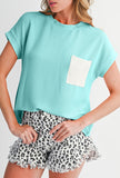 Twist Ribbed Color Block Pocket Crew Neck T-Shirt- 4 Colors