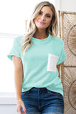 Twist Ribbed Color Block Pocket Crew Neck T-Shirt- 4 Colors