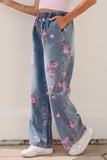 Floral Print Elastic Waist Pull-On Jeans