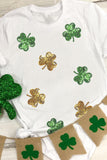White Sequin Clovers Graphic T-Shirt