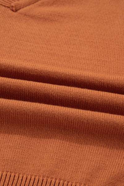 Desert Gold Colorblock Raw Edge Bubble Sleeve V Neck Sweater