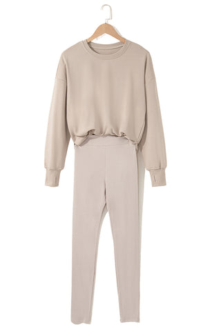 Jet Stream Solid Color Oversize Slit Sweatshirt Ribbed Leggings Set