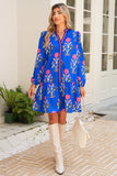 Floral Ruffle Hem Contrast Trim Neckline Mini Dress- 2 Colors