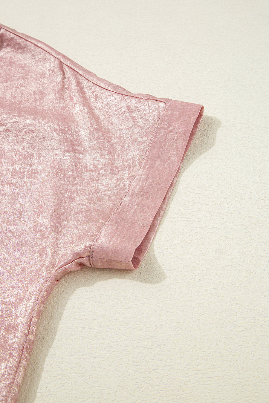Metallic Pink Button-Up Short Sleeve Shirt