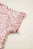 Metallic Pink Button-Up Short Sleeve Shirt