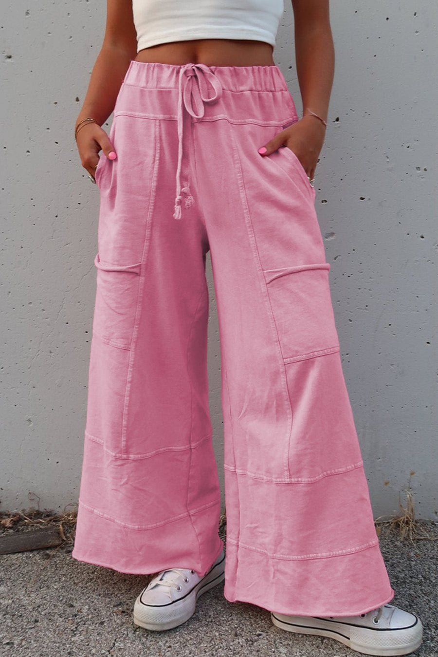 Mineral Wash Exposed Seam Wide Leg Cargo Pants- 3 Colors