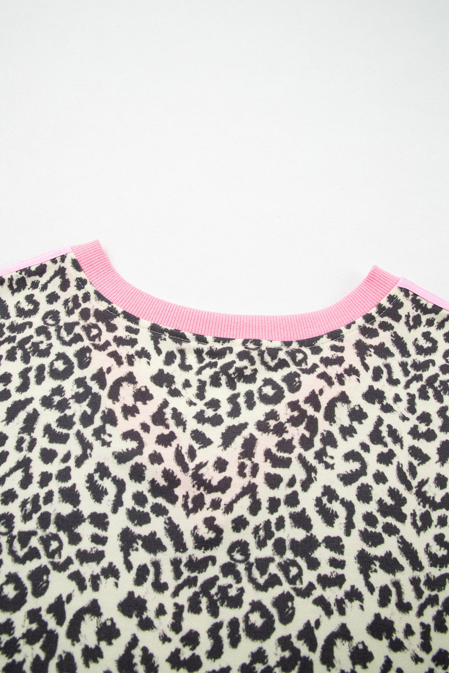 Leopard Print V-Neck Contrast Varsity Stripe Short Sleeve T-Shirt