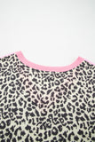 Leopard Print V-Neck Contrast Varsity Stripe Short Sleeve T-Shirt