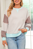 Color Block Patchwork Striped Sleeve Sweatshirt- 3 Colors