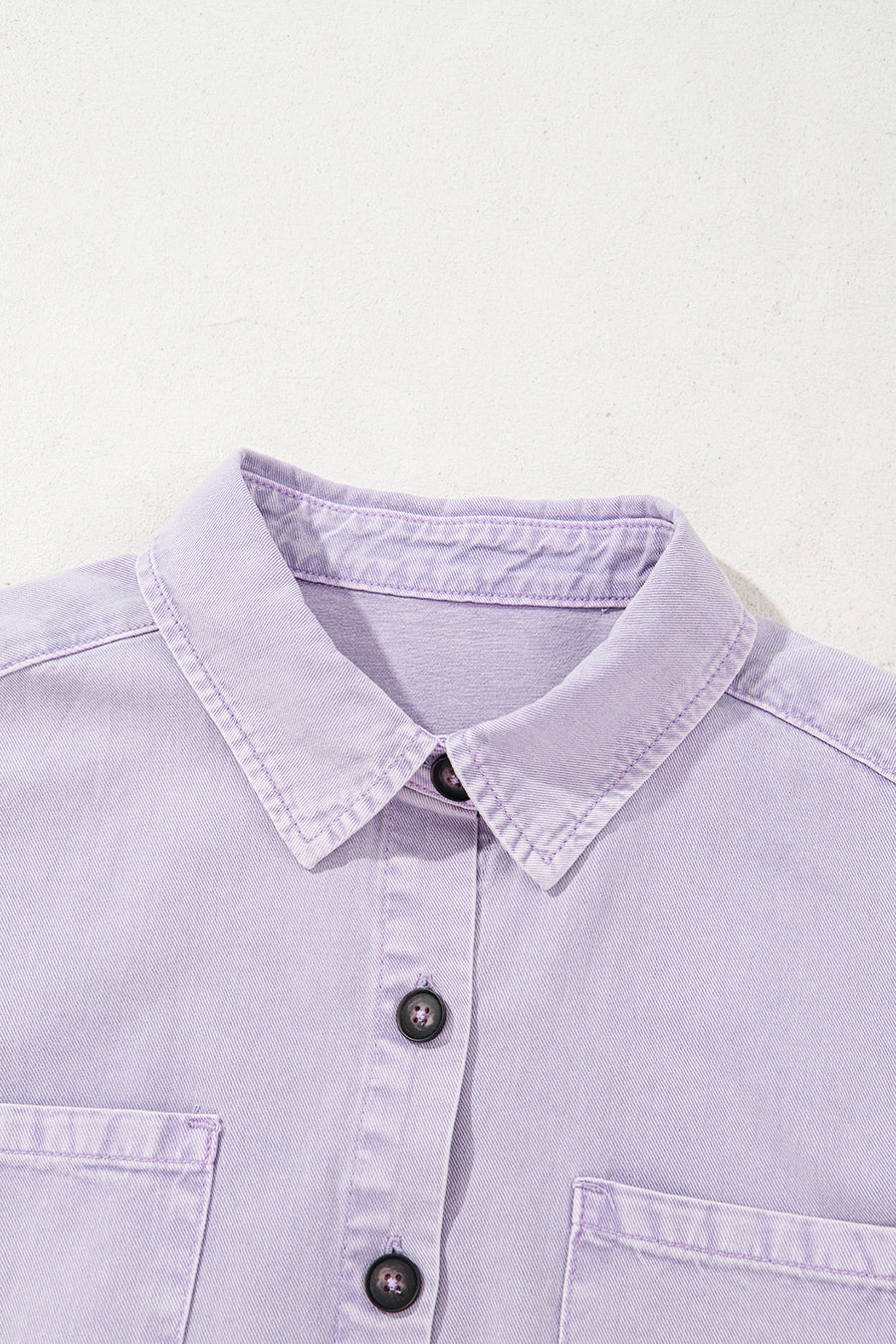Orchid Petal Double Chest Pocket Button-Up Denim Shirt Dress