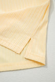 Yellow Cream Soft Ribbed Color Block Trim Casual Short Set